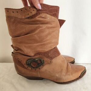 Vintage Rush Hour Brown Cowboy Boots Size 7.5 Embellished Gold